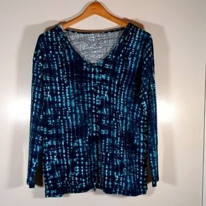 Halston Studio Drop Shoulder Hoodie Womens Size XS Ocean Wave Pull Over